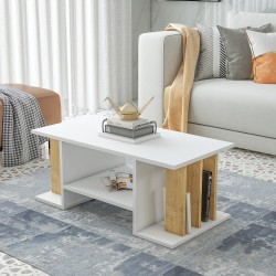 Anıt Orta Sehpa Beyaz Safirmeşe  90 cm Fonksiyonel Kitaplıklı Tasarım