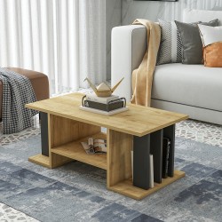 Anıt Orta Sehpa - Safirmeşe Antrasit 90 cm Kitaplıklı Modern Orta Masa