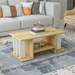 Anıt Orta Sehpa - Safirmeşe Beyaz 90 cm Fonksiyonel Kitaplıklı Tasarım