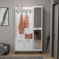 City 5 Raflı 3 Kapaklı Boy Aynalı Portmanto Askılı Vestiyer Beyaz