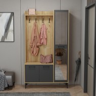 City 5 Raflı 3 Kapaklı Boy Aynalı Portmanto Askılı Vestiyer Safirmeşe-Antrasit 