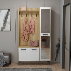 City 5 Raflı 3 Kapaklı Boy Aynalı Portmanto Askılı Vestiyer Safirmeşe-Beyaz