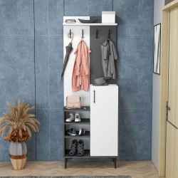 Elvis Ayakkabılıklı Portmanto Vestiyer Antrasit-Beyaz