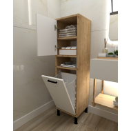 Linda Çamaşır Kirli Sepetli Banyo Dolabı Safirmeşe-Beyaz
