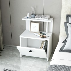 Lora Kapaklı Raflı Komodin Beyaz