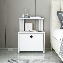 Lora Kapaklı Raflı Komodin Beyaz