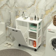 Loren Çamaşır Kirli Sepetli Banyo Dolabı Beyaz Loren Çamaşır Kirli Sepetli Banyo Dolabı Beyaz