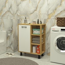 Loren Çamaşır Kirli Sepetli Banyo Dolabı Safirmeşe-Beyaz