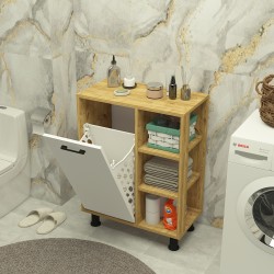 Loren Çamaşır Kirli Sepetli Banyo Dolabı Safirmeşe-Beyaz
