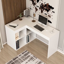 Luna Beyaz L Çalışma Masası 