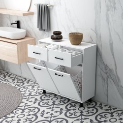 Molde Çift Çamaşır Kirli Sepetli Banyo Dolabı Beyaz
