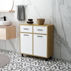 Molde Çift Çamaşır Kirli Sepetli Banyo Dolabı Safirmeşe-Beyaz