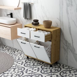 Molde Çift Çamaşır Kirli Sepetli Banyo Dolabı Safirmeşe-Beyaz