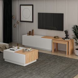 Oslo Orta Sehpa 2 Kapaklı Geniş Beyaz Çam