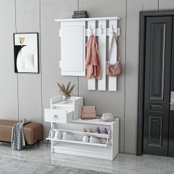 Runo Ayakkabılık Aparatlı Portmanto Vestiyer Beyaz