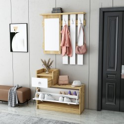 Runo Ayakkabılık Aparatlı Portmanto Vestiyer Safirmeşe-Beyaz