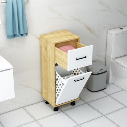 Sorty Çamaşır Kirli Sepetli Banyo Dolabı Safirmeşe-Beyaz