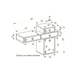 Vera 3 Çekmeceli 1 Kapaklı Dresuar Safirmeşe-Beyaz